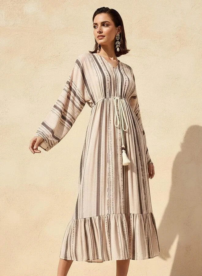 سبلاش فيڤ Printed Maxi Kaftan Dress with Front Tie-Up